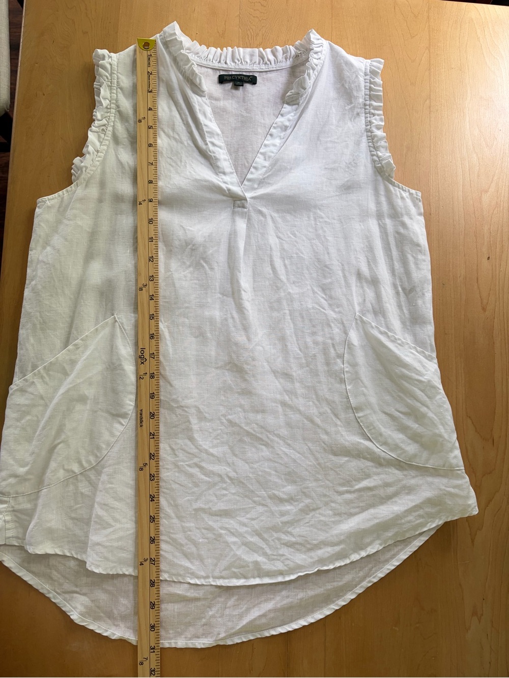 Linen For Cynthia V-neck Ruffle Sleevless Tunic Top - Picture 8 of 11
